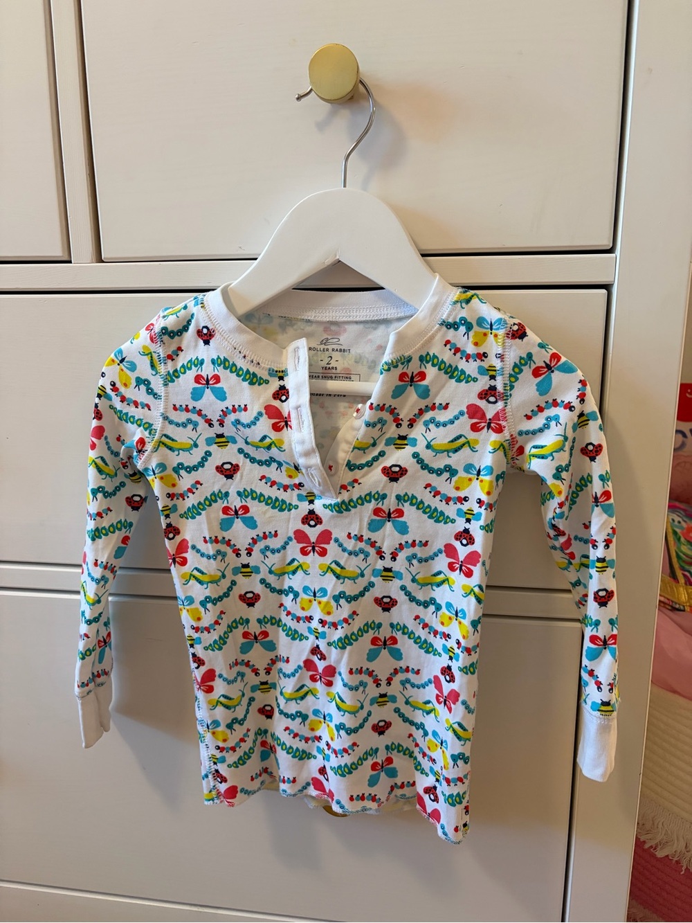 Roller Rabbit Girls 2 Pima Cotton Bug Flower Pajama Top Blue Colorful